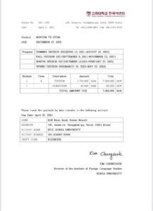 invoice trường KOREA